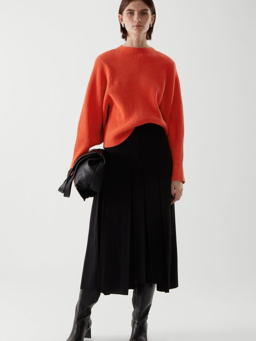 COS Red Orange Cotton Blend Oversized Pullover Ribbed Knitted Jumper Sweater S